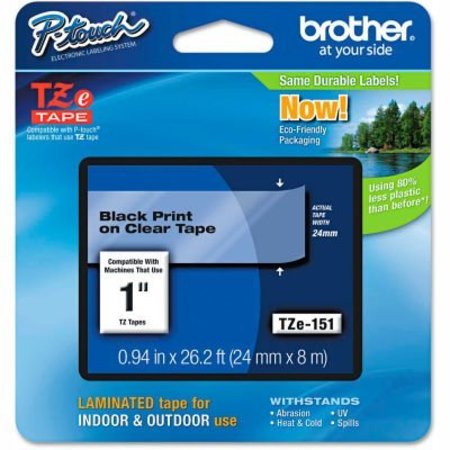 BROTHER Brother® P-Touch® TZe Labeling Tape, 1"W, Black on Clear TZE151